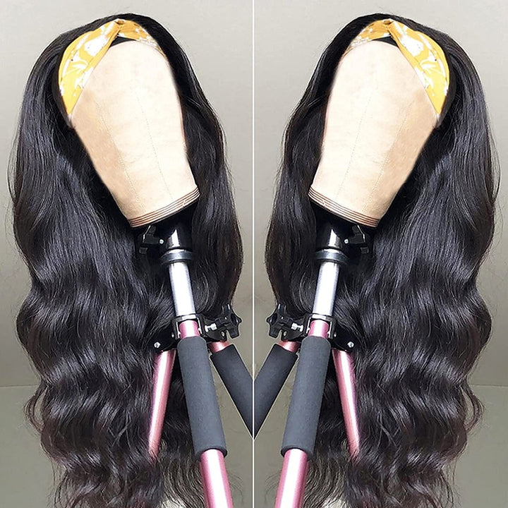 Body Wave Headband Wig Human Hair Headband Wigs for Black Women Brazilian Virgin Hair Wear and Go Glueless Wigs Human Hair Headband Wig 150% Density (18" Headband Wigs)