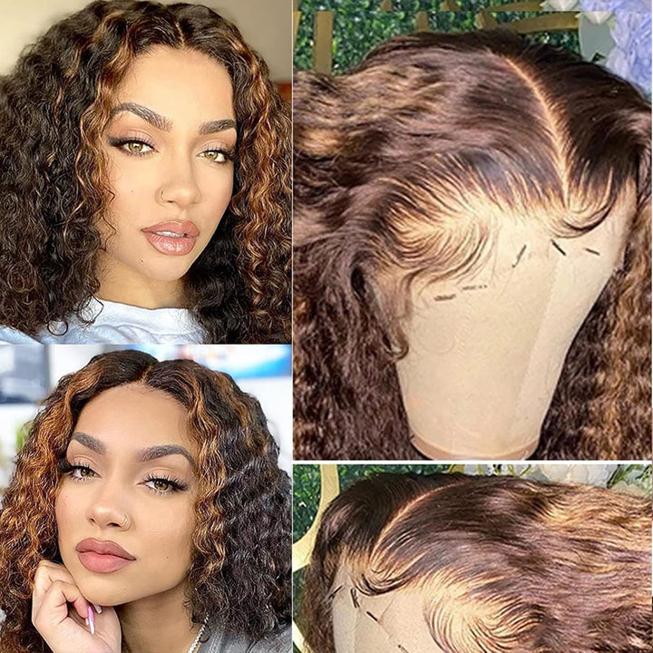 Hair Transparent Lace Front Wigs Human Hair Deep Wave Wigs 150% Density Deep Curly 13X4 Lace Frontal Human Hair Wigs for Black Women Pre Plucked with Baby Hair (8 Inches)