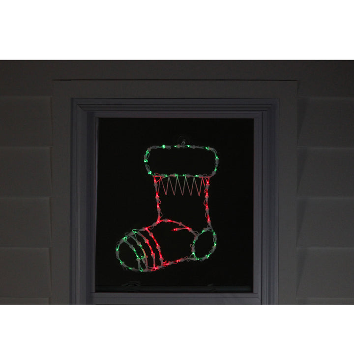 Lighted Stocking Silhouette Window Christmas Decoration - 18" - Red and Green