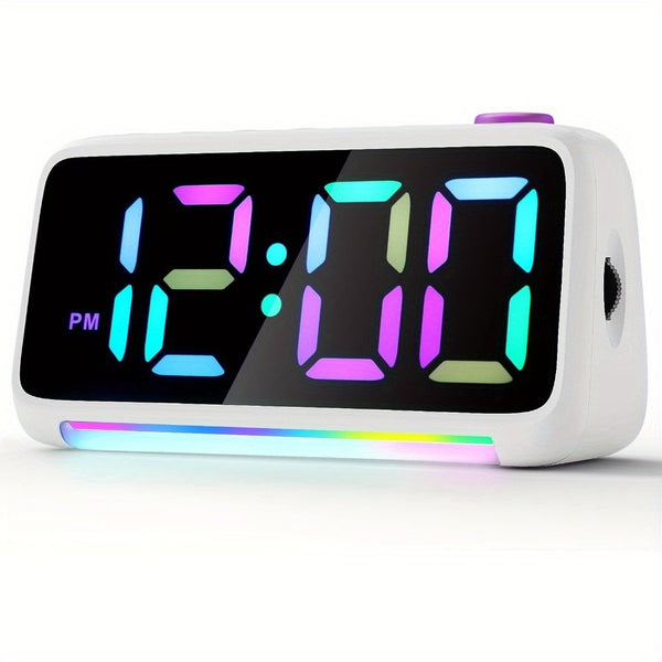 RGB Digital Alarm Clock for Bedroom, Super Loud for Heavy Sleepers, Small Bedside Clock with LED Display, USB Charger, Dynamic Color Changing Night Light Clock for Room Bedside Decor