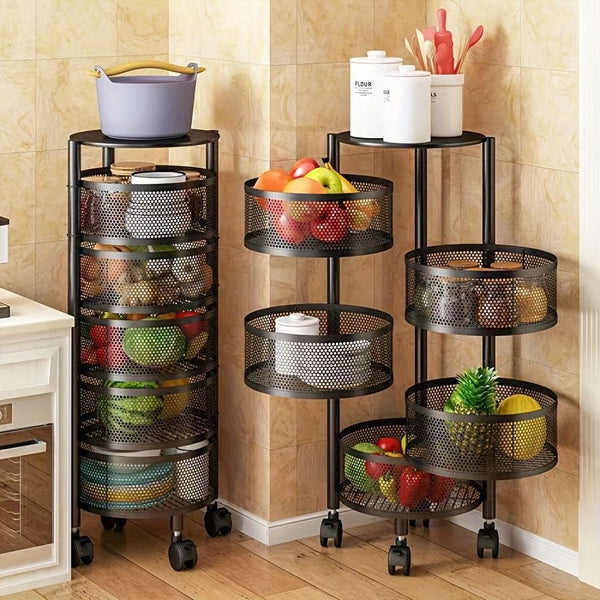 1pc rotatable multi-layer round storage rack, round floor-standing multi-layer rotatable vegetable basket storage rack, sundries and fruits, practical storage rack