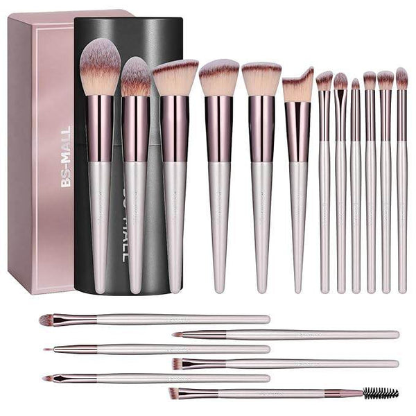 BS-MALL Makeup Brush Set 18 Pcs Premium Synthetic Foundation Powder Concealers Eye shadows Blush Makeup Brushes with black case
with Case Set Portable LED Mirror