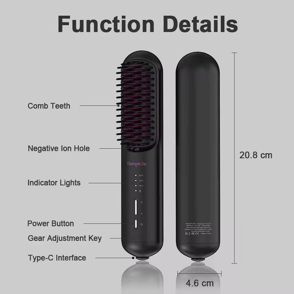 Portable USB Rechargeable Cordless Men Beard Hair Straightener Brush Mini Wireless 2 in 1 Woman Hair Straightener Comb