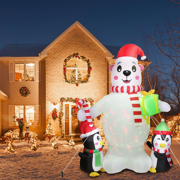 5.9FT Christmas Inflatable Outdoor Decoration Polar Bear Gift Box Penguin Blow Up Yard Decoration with LED Light Built-in Air Blower for Winter Holiday Xmas Garden