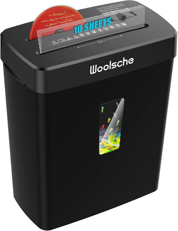 Woolsche Paper Shredder - 10-Sheet Cross Cut with 3.43-Gallon Basket - P-4 Security Level - 3-Mode Design - Shreds CD and Credit Card - Durable, Fast, and Jam Proof for H