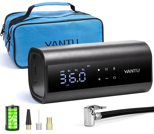 YANTU Dual Cylinder 2X Inflation,Tire Air Pump with 8.3-Inch Large Digital Screen,12V Cordless Tire Inflator Portable Air Compressor Electric for Car Tire,Auto Shut Off for Truck/Bike/Pickup/Moto