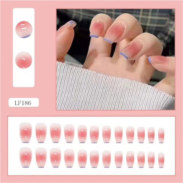 Pink Blush Finished Nail Wearing French Blue Edge Wearable Nails