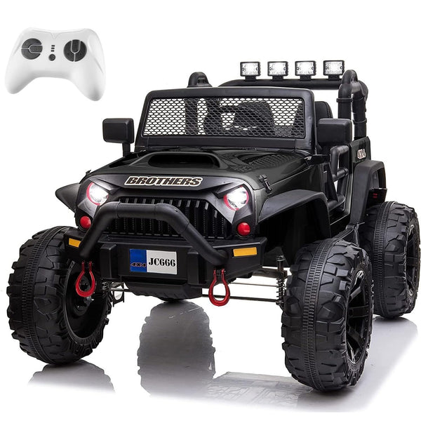 Black 48.4" Large Ride On Car for Kids, Battery Powered Electric Car with 2 Seats, Remote Control, 14" Large Suspension Wheels, LED Lights, Music, Bluetooth for Boys & Girls