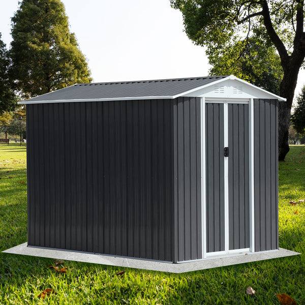 Waterproof Metal Steel Waterproof Outdoor Bike Storage Garden Shed 6FTx9FT Apex Roof Grey With Aluminum Alloy Frame