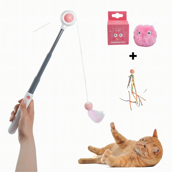 Cat Toy Two Product Sets, Including Retractable Laser Cat Toy Stick + Intelligent Bird Call Cat Toy Interactive Ball, Pet Fun Products, Pet Interactive Toy, Cat Toy Ball, Cat Teasing Laser Pointer.