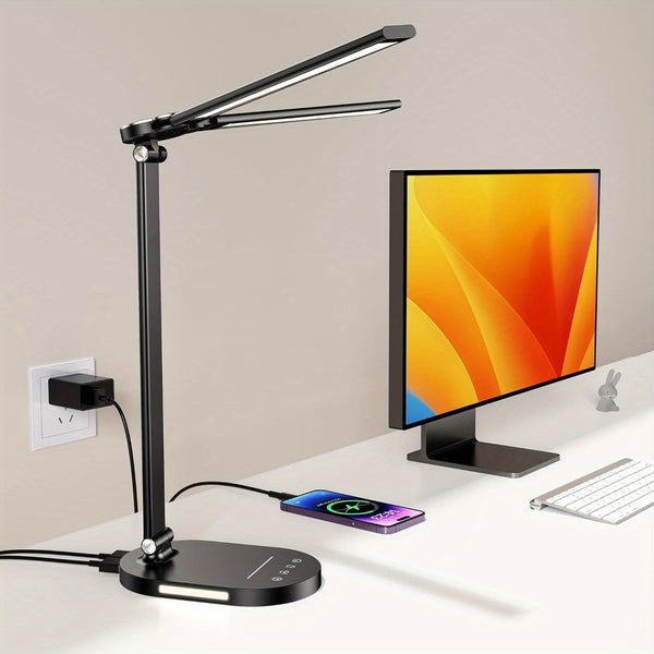 Desk Lamps for Home Office, Eye-Care LED Desk Lamp with USB Charging Port, Touch Control Table Lamp with Night Light Mode, 60 min Timer Desktop Lamp for College Dorm Room Bedroom gift