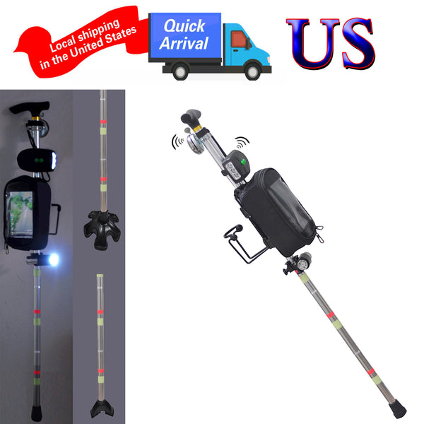 Multiple Crutch for Adult Seniors Walk Travel Ergonomic Stick Aluminum Portable Cane Adjustable Height include Night light Storage Bag Cup Holder Bell Spare large medium Anti-Slip Rubber Tip