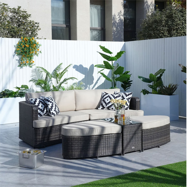 Direct Wicker 5-Piece Outdoor Wicker Sofa Daybed Set Patio Furniture Sunbed