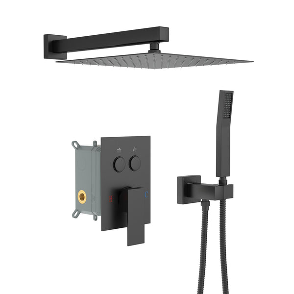 Dual Shower Head - 10 Inch Wall Mounted Square Shower System with Rough-in Valve,Matte black