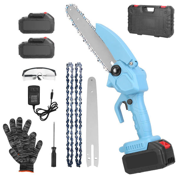 Electric Mini Chainsaw Portable Handheld Cordless Small Chain Saw Battery Powered with 2Pcs 1200mAh Rechargeable Batteries 8in Chains Gloves Goggles for Pruning Trees Wood Cutting