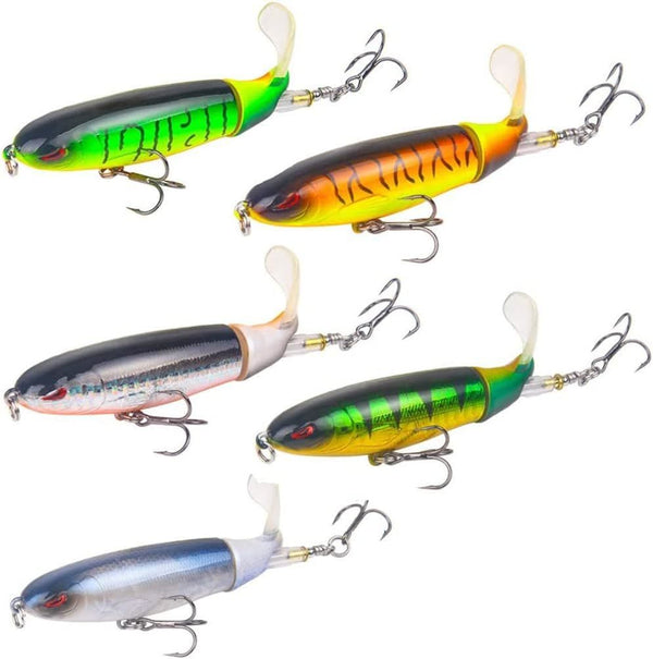 Nuguri Topwater Fishing Lures Set Whopper Plopper Bass Lures with Floating Rotating Tail Fish Bait Lures Hard Bait Hook/Fish Tackle Bait for Freshwater and Saltwater