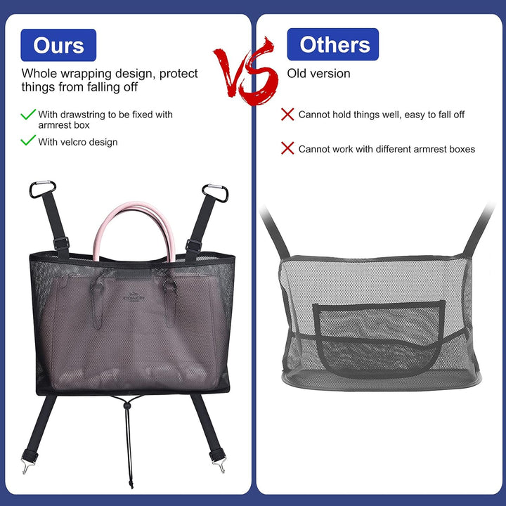 Car Net Pocket Handbag Holder - New Version Purse Holder for Car between Seats - Large Capacity Car Net Mesh Organizer - Car Pet Barrier for Safety Driving