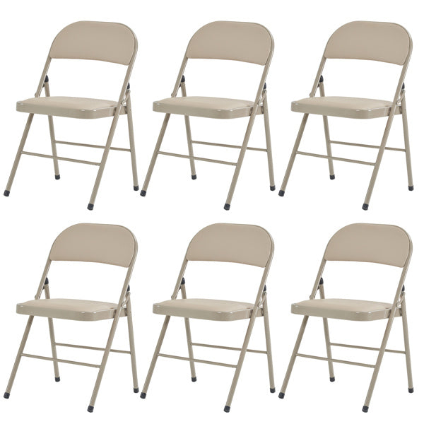 6PCS Simple Leather PVC Steel Pipe Light Brown Folding Chair Upholstered Folding Chair 40x45x78cm