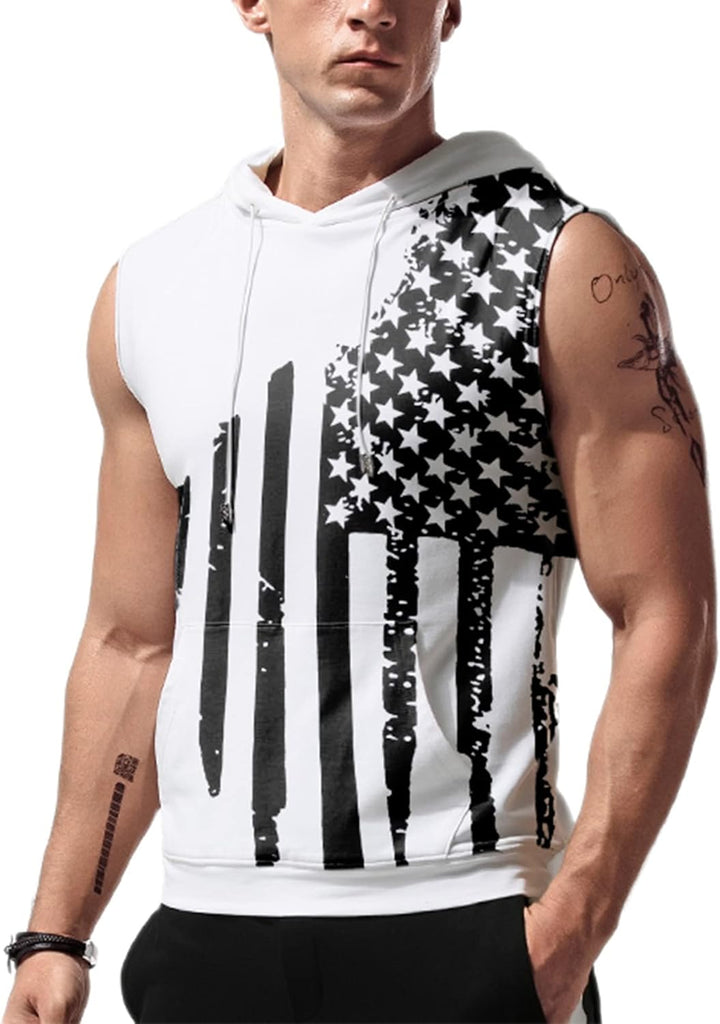 Men'S Workout Hooded Tank Tops Sleeveless Gym Hoodies Bodybuilding Muscle Cut off T-Shirts