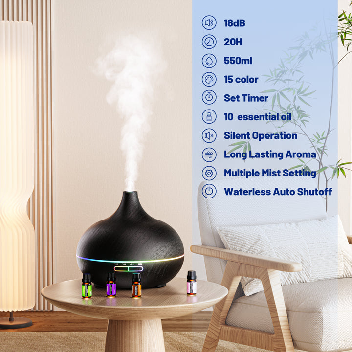 Essential Oil Diffuser Gift Set,Diffuser,Oil Diffuser, Aromatherapy Diffusers,Diffusion Range 400Sq Ft with 4 Timer &Auto Shut-Off (Black)