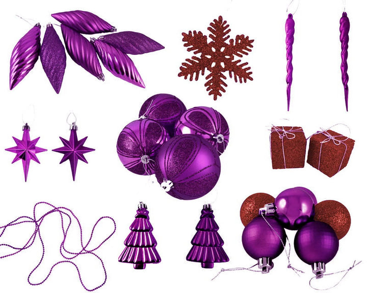 125Ct Shatterproof 3-Finish Christmas Ornament Set 5.5" - Purple