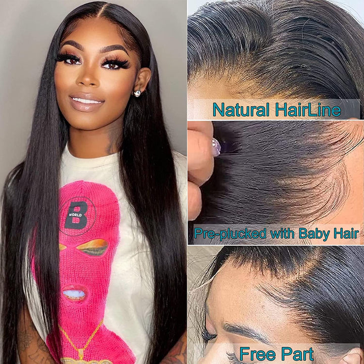 Straight Lace Front Wigs Human Hair HD Transparent 13X4 Lace Frontal Wigs for Black Women Human Hair Pre Plucked with Baby Hair Unprocessed Brazilian Virgin Hair Natural Color (Straight Wigs 18 Inch)