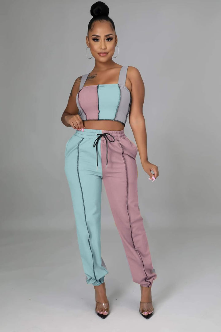 Womens Casual Two Piece Outfits - Sexy Crop Top with Long Pants Yoga Leggings Workout Sets Deep Pink