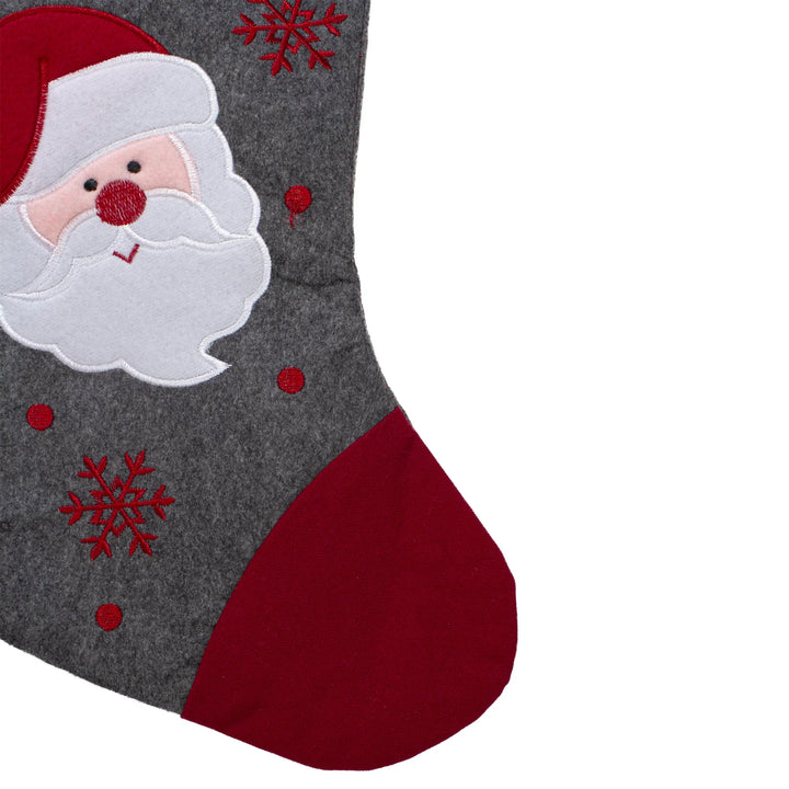 19" Gray and Red Embroidered Santa Claus Christmas Stocking