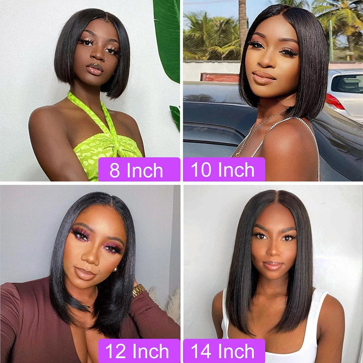 Human Hair Bob Wig Straight Black Bob Wigs Lace Front for Women Short 4X4 Lace Closure Wigs Pre Plucked Brazilian Virgin Cheap Natural Color Middle Part 10 Inch