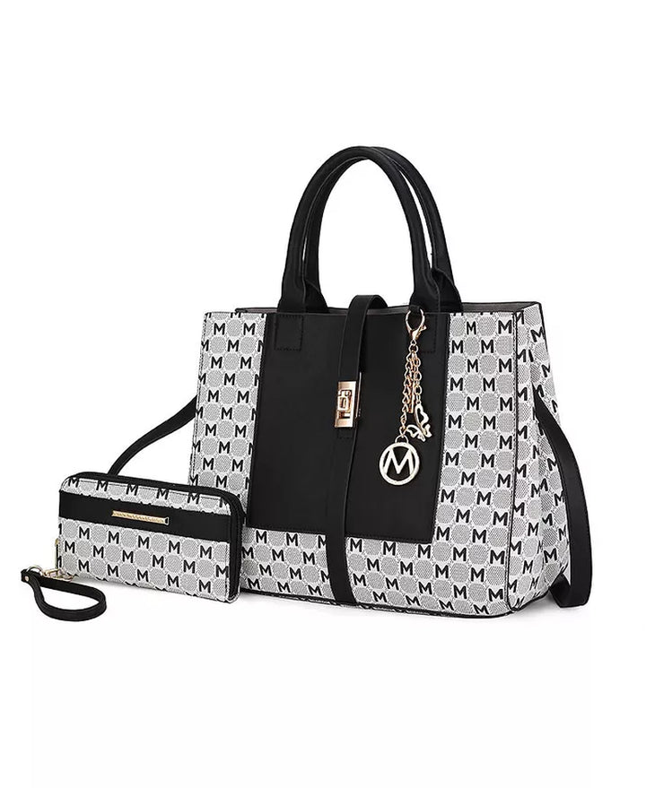 Yuliana Circular M Emblem Print Satchel Bag with Wallet by Mia K