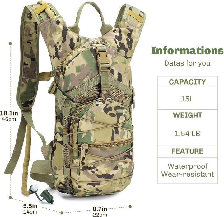 Tactical Hydration Pack Backpack Military Daypack Water Backpack with BPA Free Leak-Proof Water Bladder Military Daypack for Hiking, Running, Cycling, Hunting & Working Out