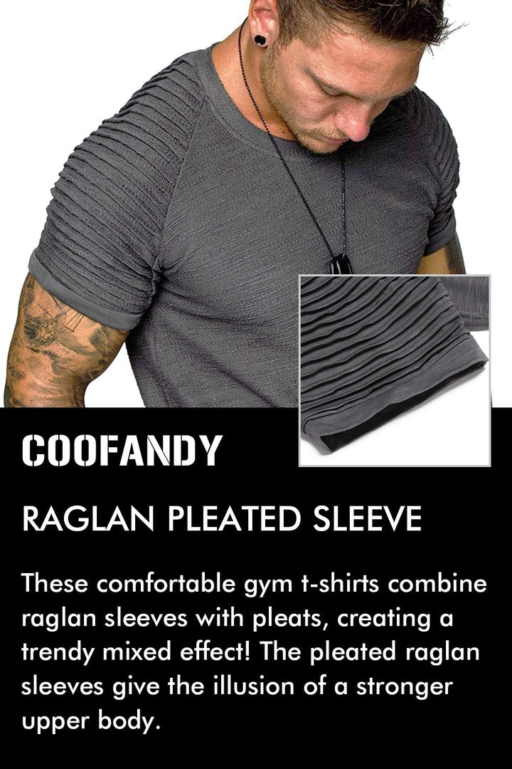 Men'S Muscle T-Shirt Pleated Raglan Sleeve Bodybuilding Gym Tee Short Sleeve Fashion Workout Shirts Hipster Shirt