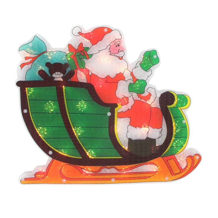 Pre-Lit Holographic Santa in Sleigh Christmas Window Silhouette - 17" - Clear Lights