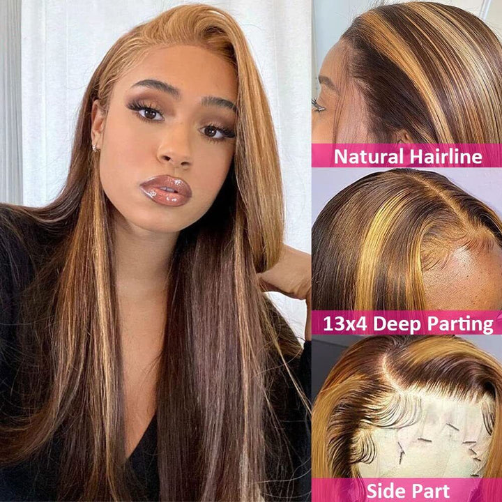 13×4 4/27 Highlight Colored Straight HD Lace Front Wigs Human Hair with Gifts