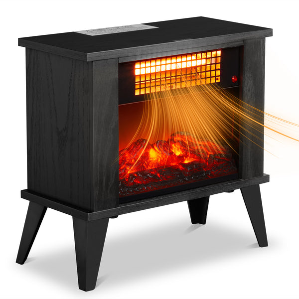 ZOKOP HT1287B 120V 1000W 15in Fireplace Black Wood Free-standing - Quartz Tube - 2nd Gear Temperature Control - With Fake Firewood  - Single Color