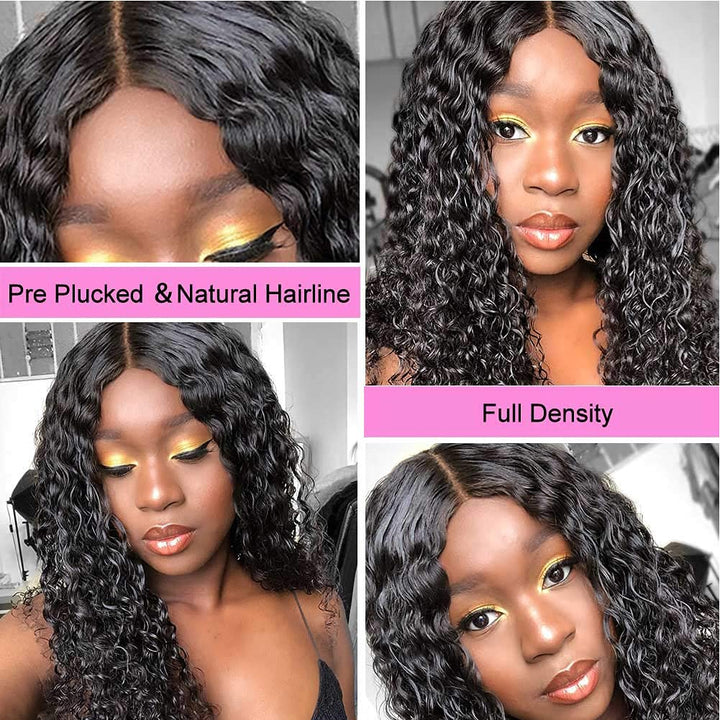 Hair 4X4 Water Wave Lace Front Wigs Human Hair, 180% Density Curly Lace Frontal Wigs Human Hair Pre Plucked Wet and Wavy Human Hair Wigs for Women 26 Inch