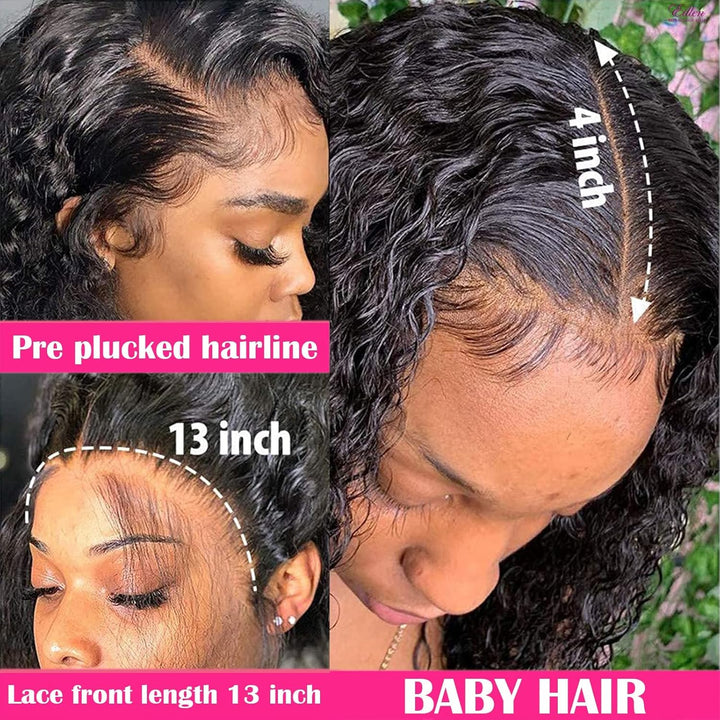 13X4 HD Lace Front Wigs Human Hair Deep Wave 18 Inch Glueless Wigs Human Hair Wet and Wavy 180 Density Lace Frontal Wigs Human Hair Closure Wig Human Hair for Women Natural Black