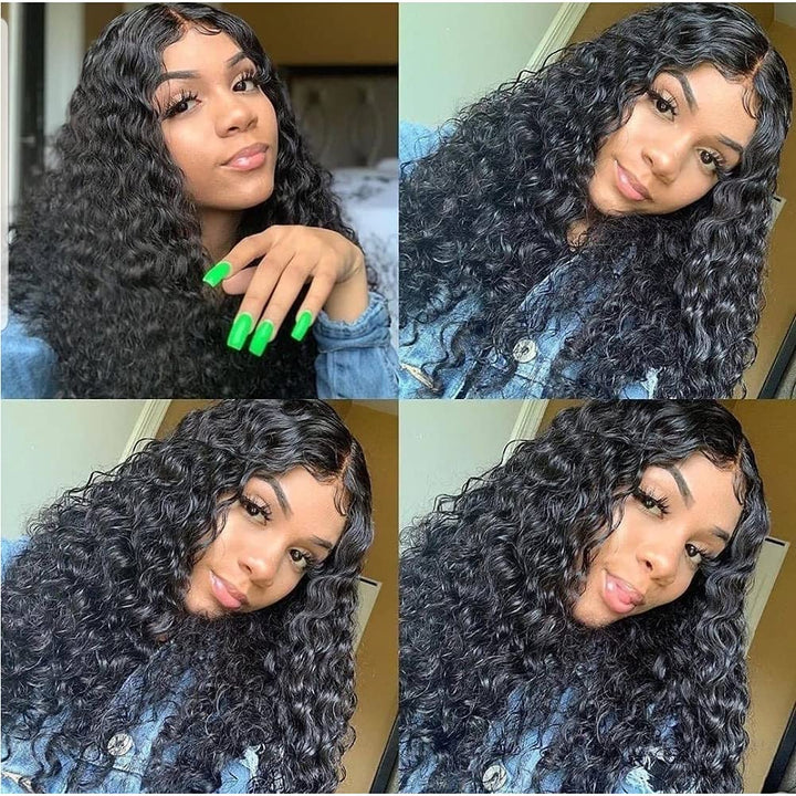 Hair 4X4 Water Wave Lace Front Wigs Human Hair, 180% Density Curly Lace Frontal Wigs Human Hair Pre Plucked Wet and Wavy Human Hair Wigs for Women 26 Inch